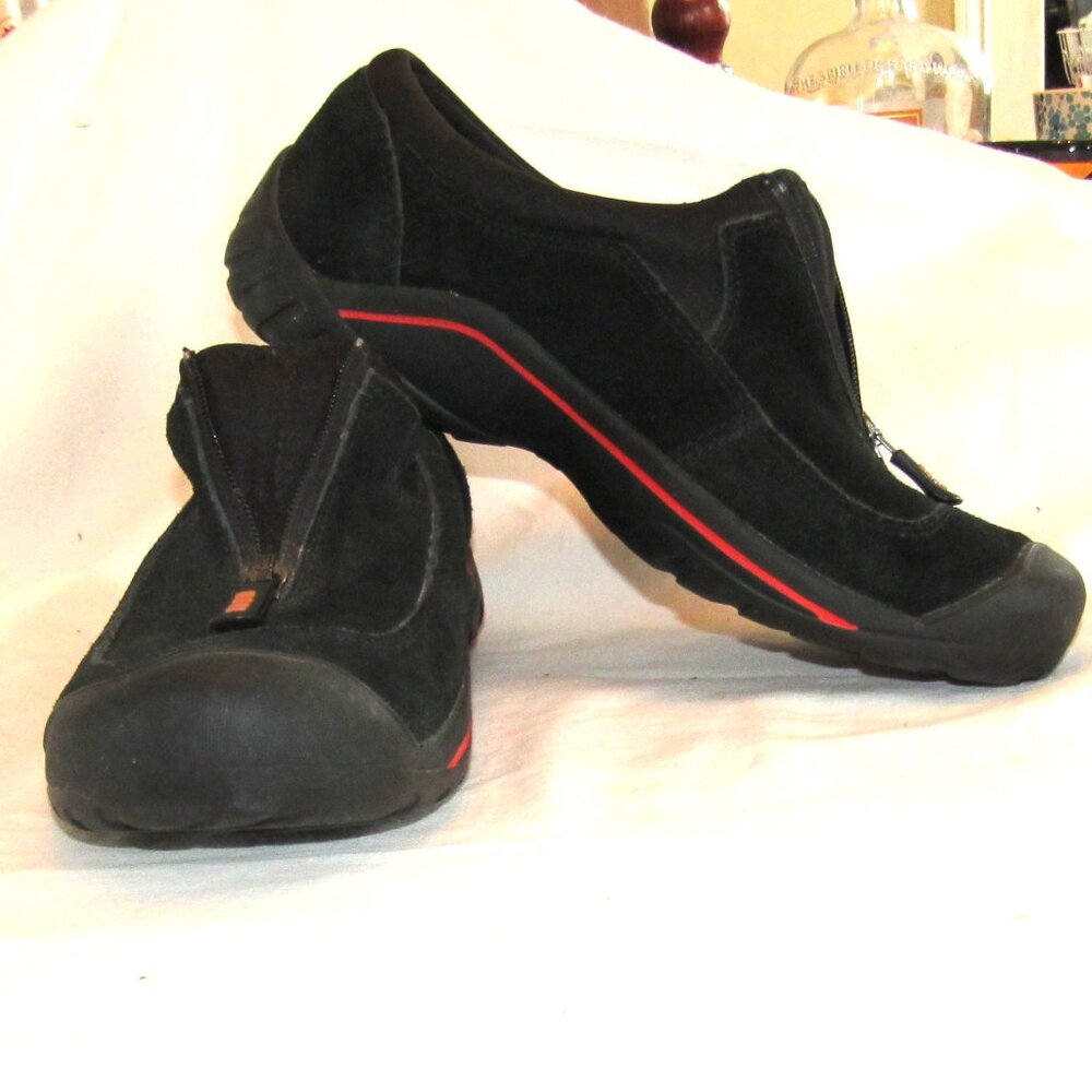 Lands End Women's Black Hiking Shoes Size 9B Zip-Up Suede Very Good Condition